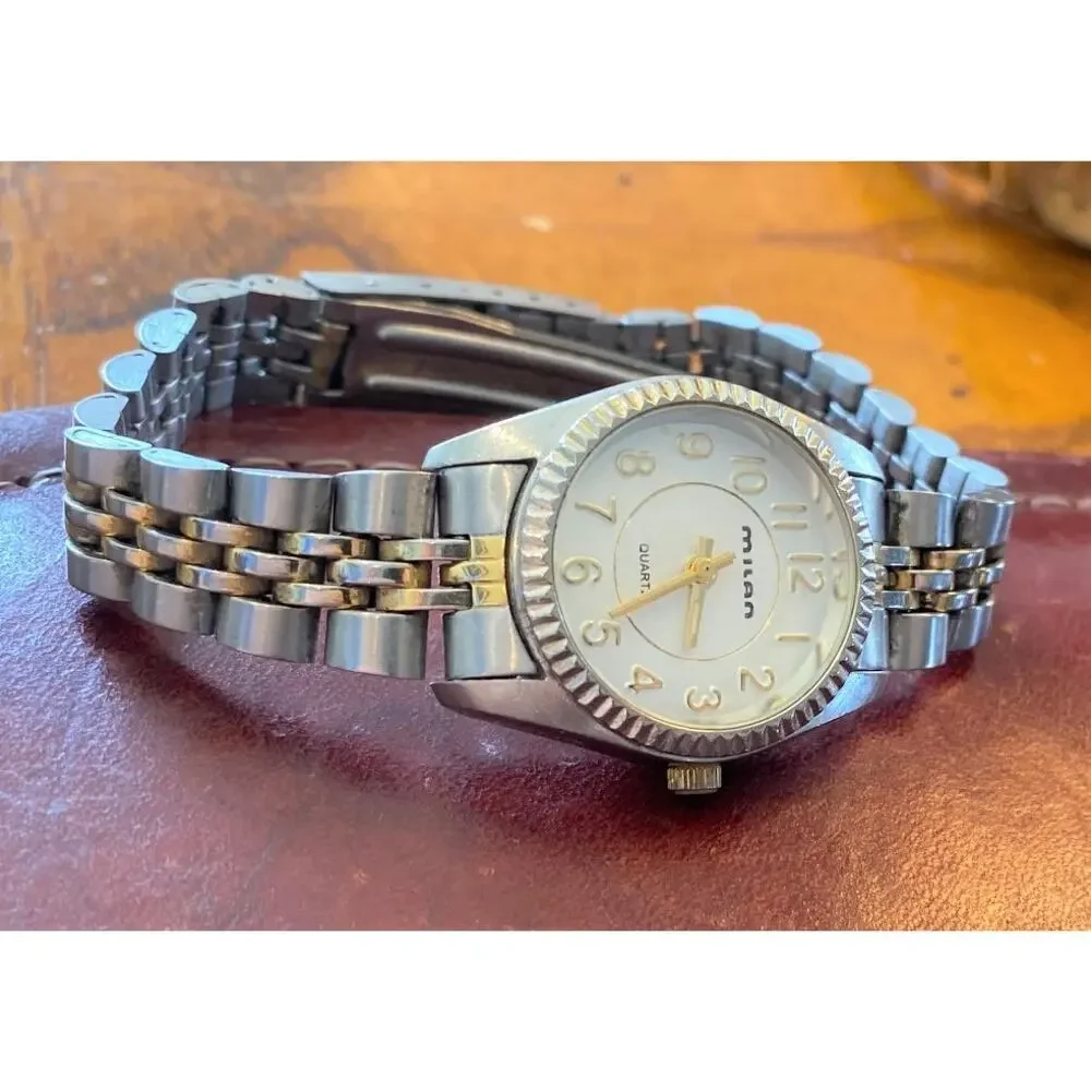 Women's Milan Watch, Silver Tone with Gold Tone Accents, Link Band